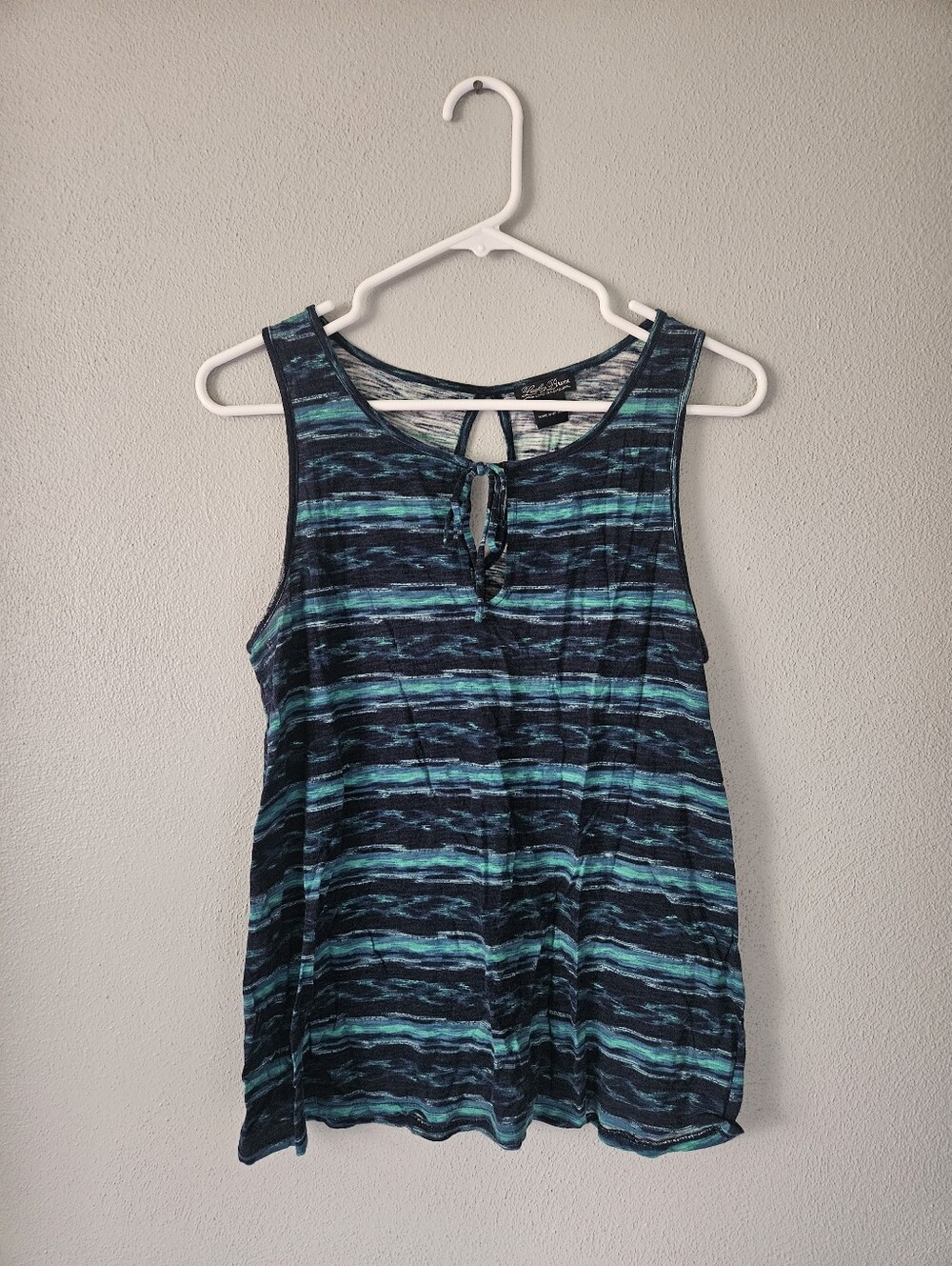 Lucky Brand Navy and Teal Striped Tie-Front Tank - Picture 1 of 7